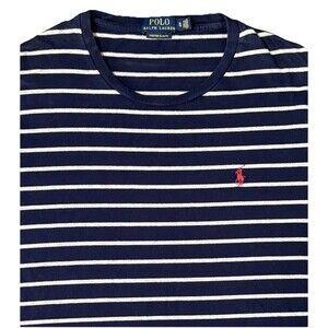Polo Ralph Lauren Custom Slim Fit T Shirt Mens XL Blue White Striped